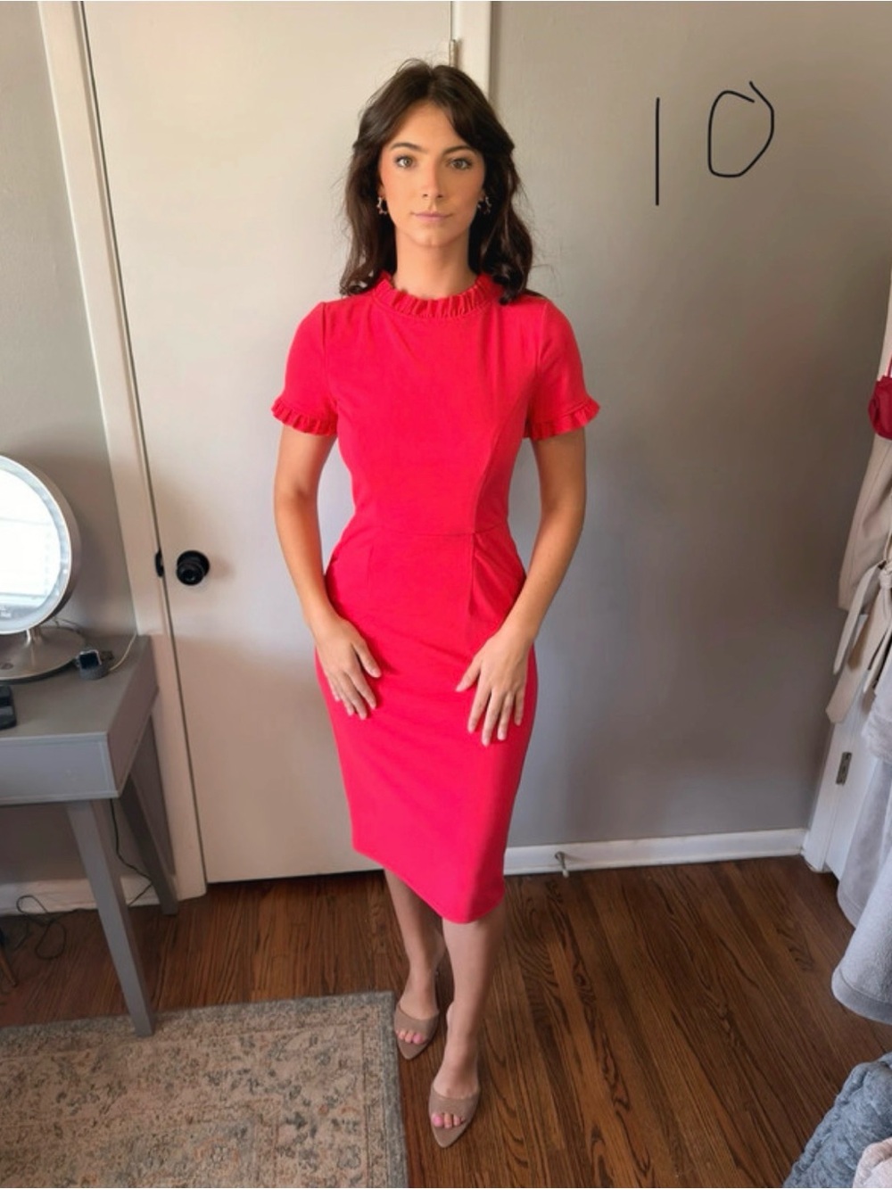 Maggy London Hot Pink Ruffled-Sleeve Sheath Dress